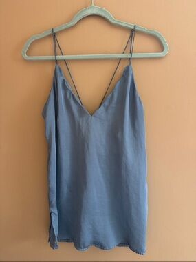 Silk-Like Dusty Blue-V-Neck Spaghetti Strap Camisole